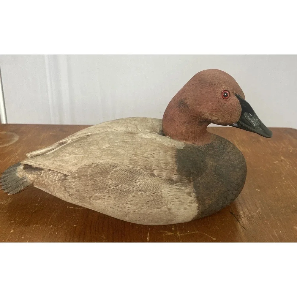 Vintage 1984 M Jones Signed Hand Carved Canvasback Drake Duck Decoy Folk Art